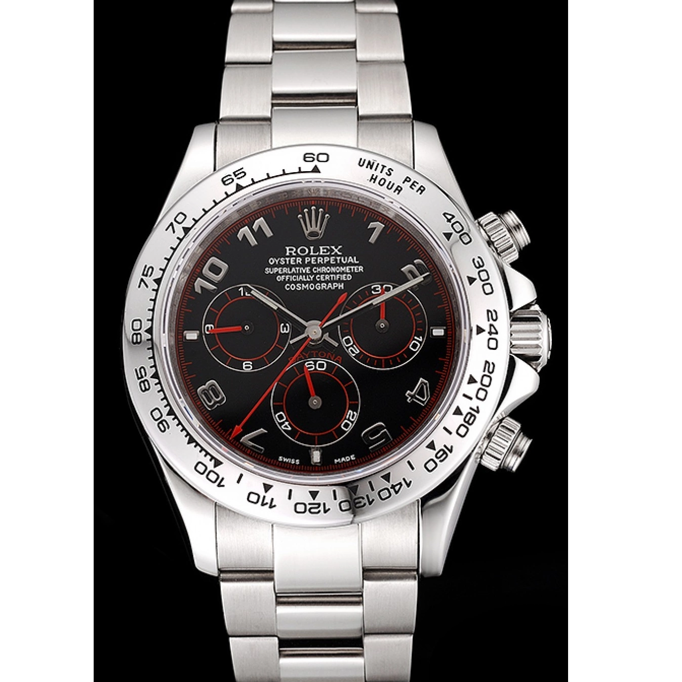 AAA Replica Watches Dial Rolex Steel 80296 Bracelet Black Stainless Swiss Daytona 0821
